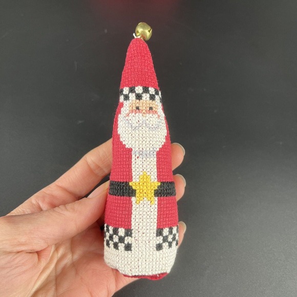 VINTAGE Cross Stitched Stuffed Plush Santa Claus Dolls Set 3 Christmas Decor - Picture 4 of 16